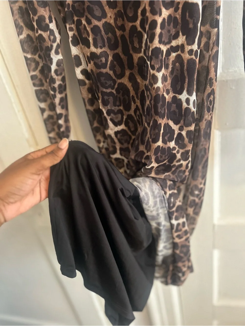 Express Long Leopard Print Sheer Bodycon Dress - Brown & Black